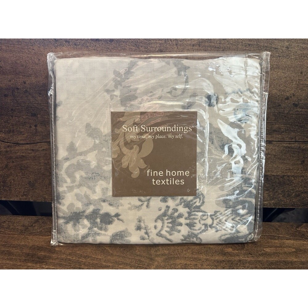 Soft Surroundings Pillow Sham Linen Blend Fontainebleau Euro Blue White Multi